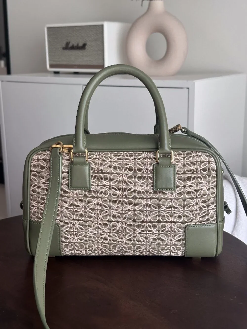 Loewe Jacquard Anagram Calfskin Amazona 23 in Avocado Green|Boston Top Handle - Picture 6 of 16